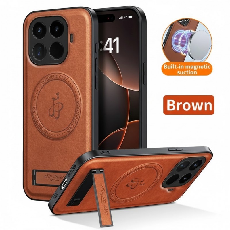 Θήκη Luxury Hybrid Leather Magnetic Stand Cover Xiaomi 15T Pro Brown