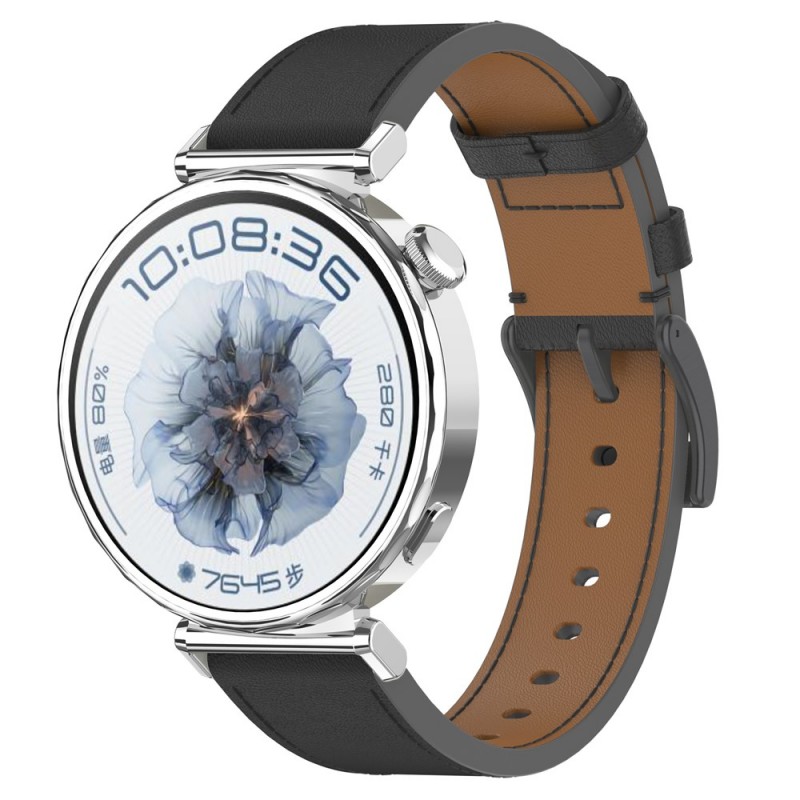 Ανταλλακτικό λουράκι Leather Strap with Black Buckle για Huawei Watch GT4 (41mm)  / Huawei Watch GT 5 (41MM)  / GT 5 Pro / Honor S1 (18mm) Black