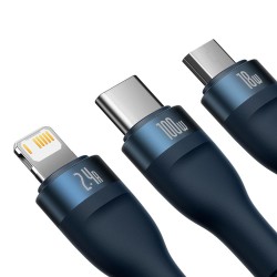 Καλώδιο Baseus Cable Flash Series II 3 in 1 - USB to Type C, Lightning, Micro USB 66W 3.5A 1,2m (CASS040003) Blue
