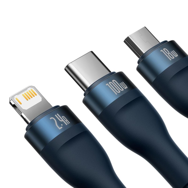 Καλώδιο Baseus Cable Flash Series II 3 in 1 - USB to Type C, Lightning, Micro USB 66W 3.5A 1,2m (CASS040003) Blue