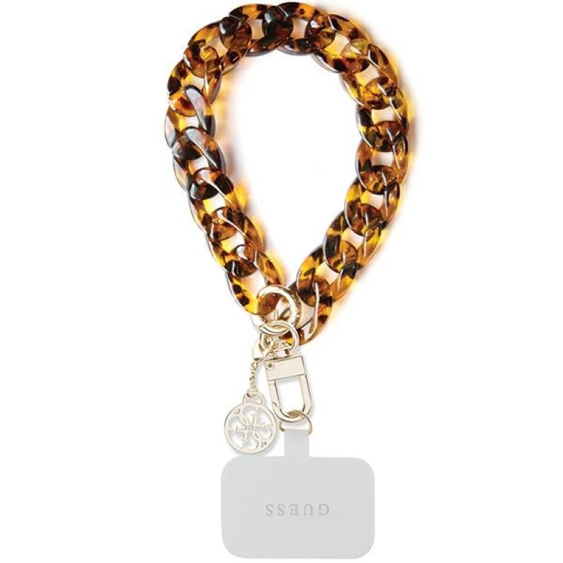 Λουράκι Λαιμού στήριξης Θήκης Guess HDSP PU Saffiano Chain Strap 4G Charm Brown/Gold