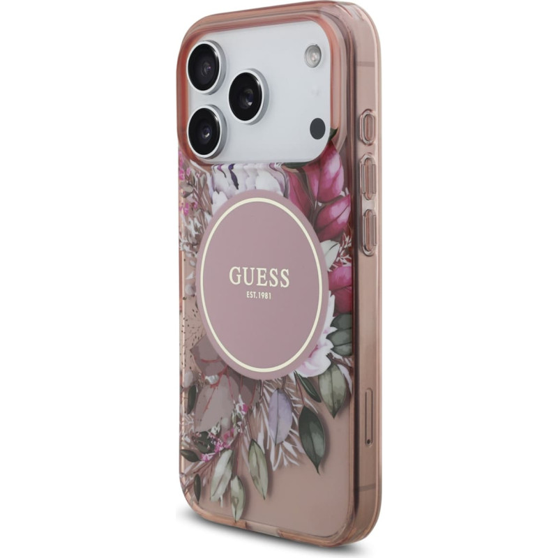 Θήκη Guess IML Flowers Strap MagSafe Cover Apple iPhone 17 Pro (6.3") Pink