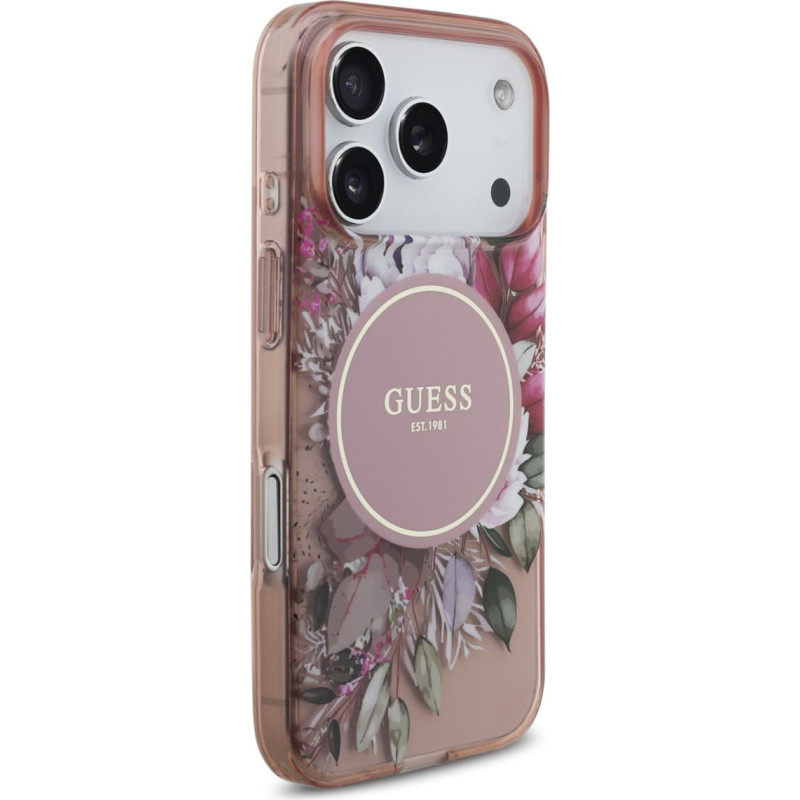 Θήκη Guess IML Flowers Strap MagSafe Cover Apple iPhone 17 Pro (6.3") Pink