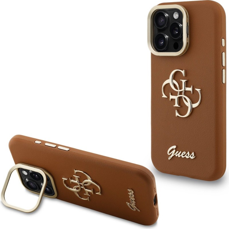 Θήκη Guess PU Grained 4G Logo Stand Camera Frame Cover Apple iPhone 16 Pro Max (6.9") Brown