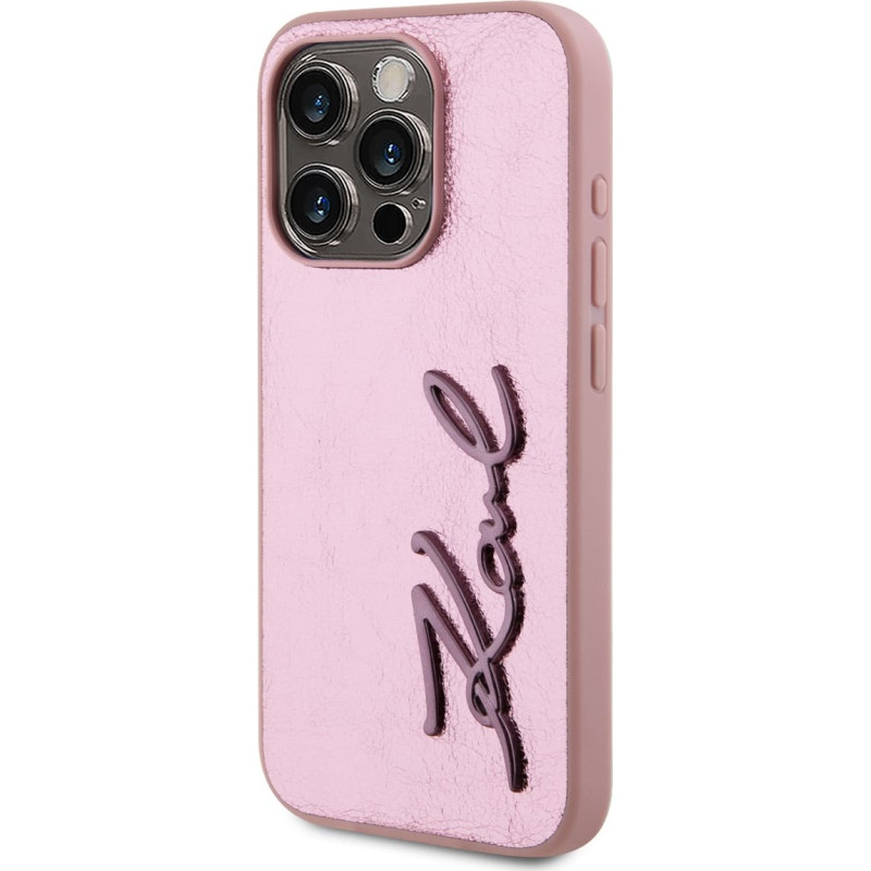 Θήκη Karl Lagerfeld Wrinkled PU Signature Logo Cover Apple iPhone 15 Pro Max (6.7") Pink