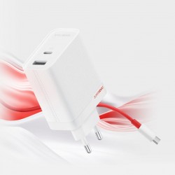 Φορτιστής Ταξιδίου OnePlus SUPERVOOC 120W Dual USB-A + USB-C Travel Charger + USB-C/USB-C Cable White (Original)