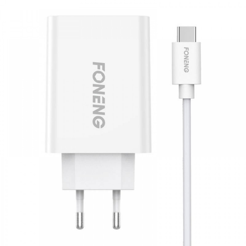 Φορτιστής Ταξιδιού Foneng USB-C EU43 & Καλώδιο USB-A to USB-C White