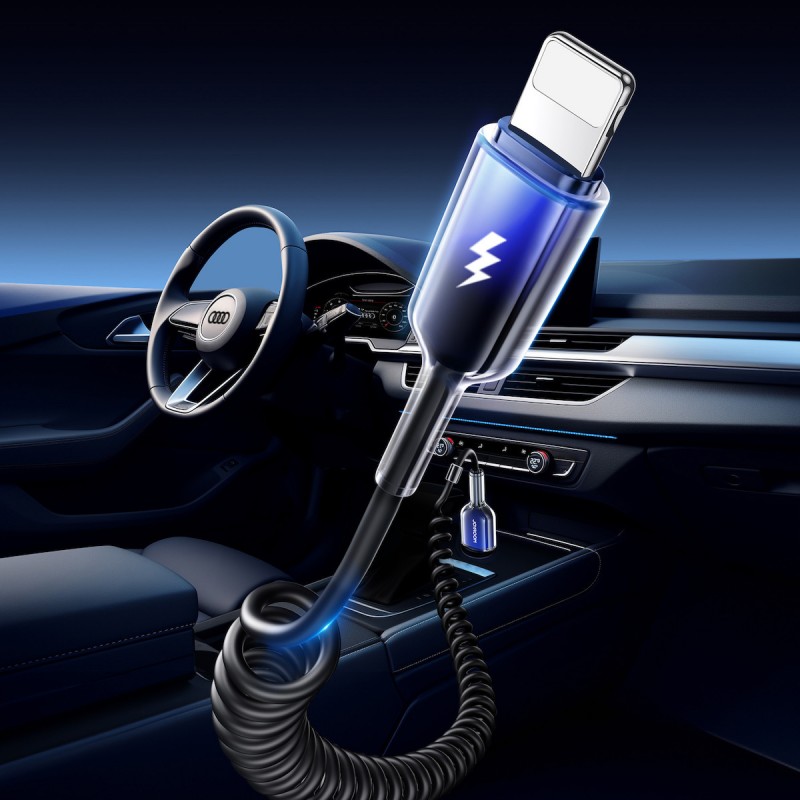 Καλώδιο Data Joyroom Spiral Crystal Clear Series Fast Charging Cable for Car USB to Lightning 3A 18W 1.5M Black