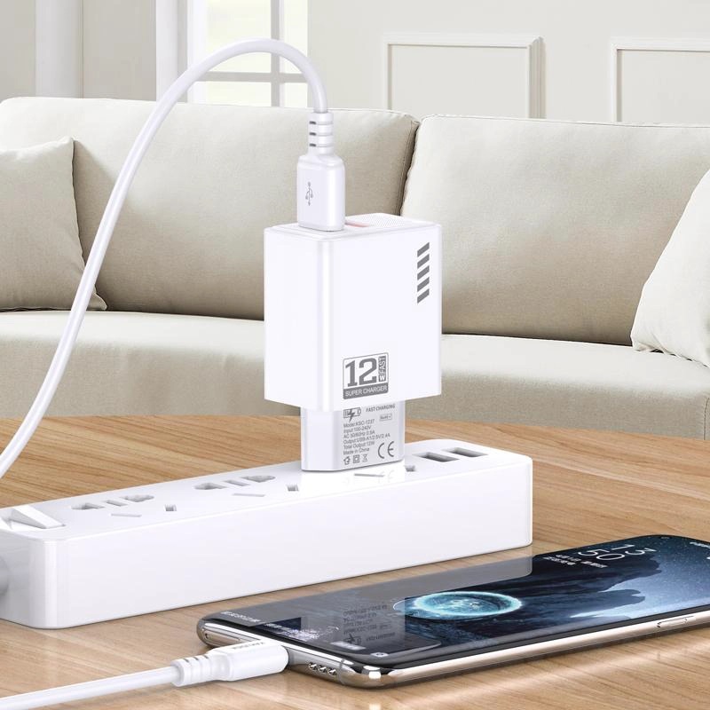 Φορτιστής Ταξιδιού KAKUSIGA Fast Charge KSC-1238 2X USB 12W with USB to Type C Cable White