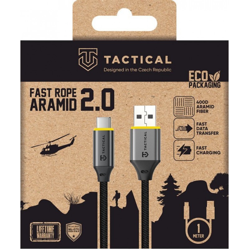 Καλώδιο Tactical Fast Rope Aramid 2.0 Cable USB-A to USB-C 1m Black