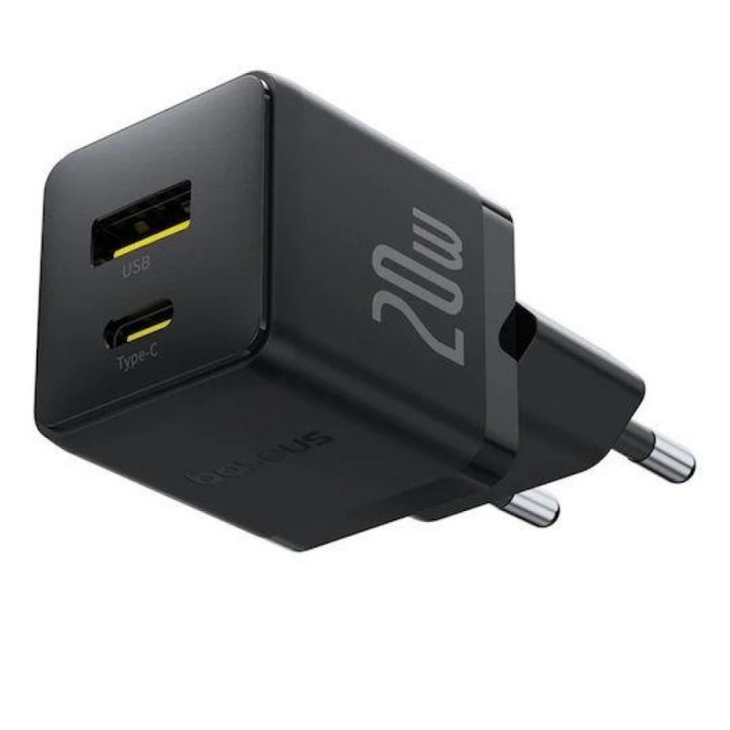 Φορτιστής Ταξιδιού Baseus Palm Wall Charger 1xUSB-C & 1xUSB-A 20W Black (P10111608113-00)