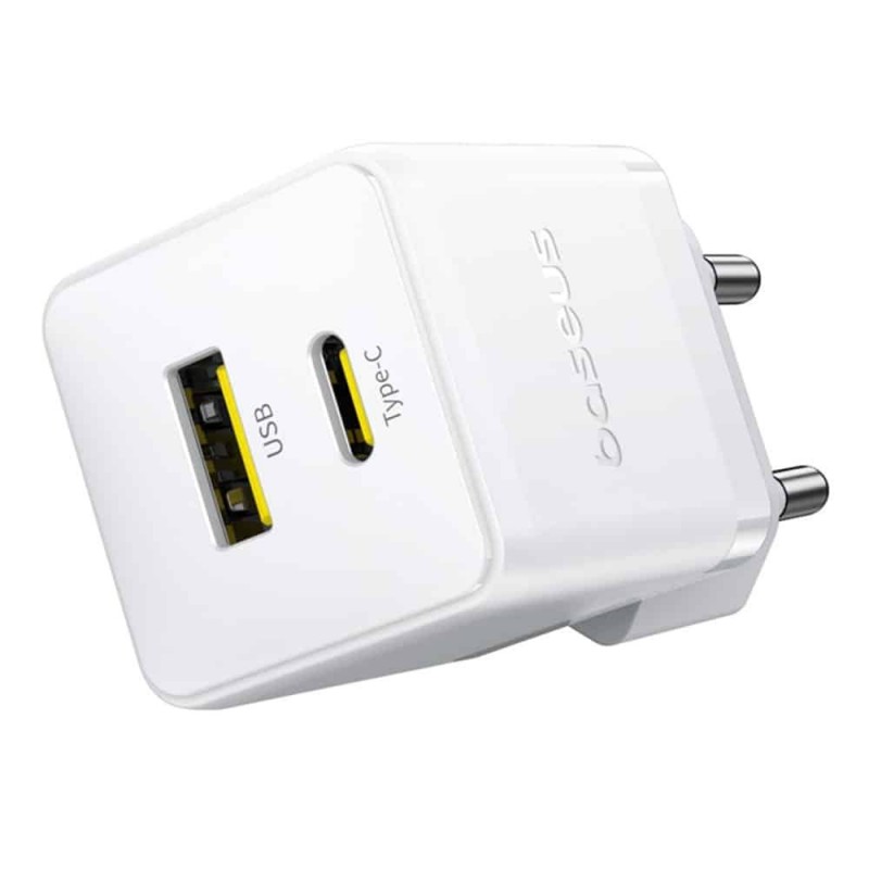 Φορτιστής Ταξιδιού Baseus Palm Wall Charger 1xUSB-C & 1xUSB-A & USB-C to USB-C Cable 20W White (P10111608213-01)