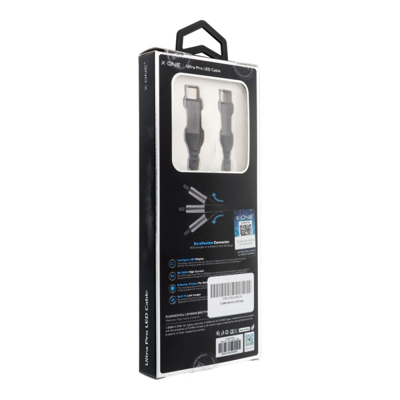 Καλώδιο Data X-One Ultra Pro LED Type-C to Type-C 5A/100W Black 1m 