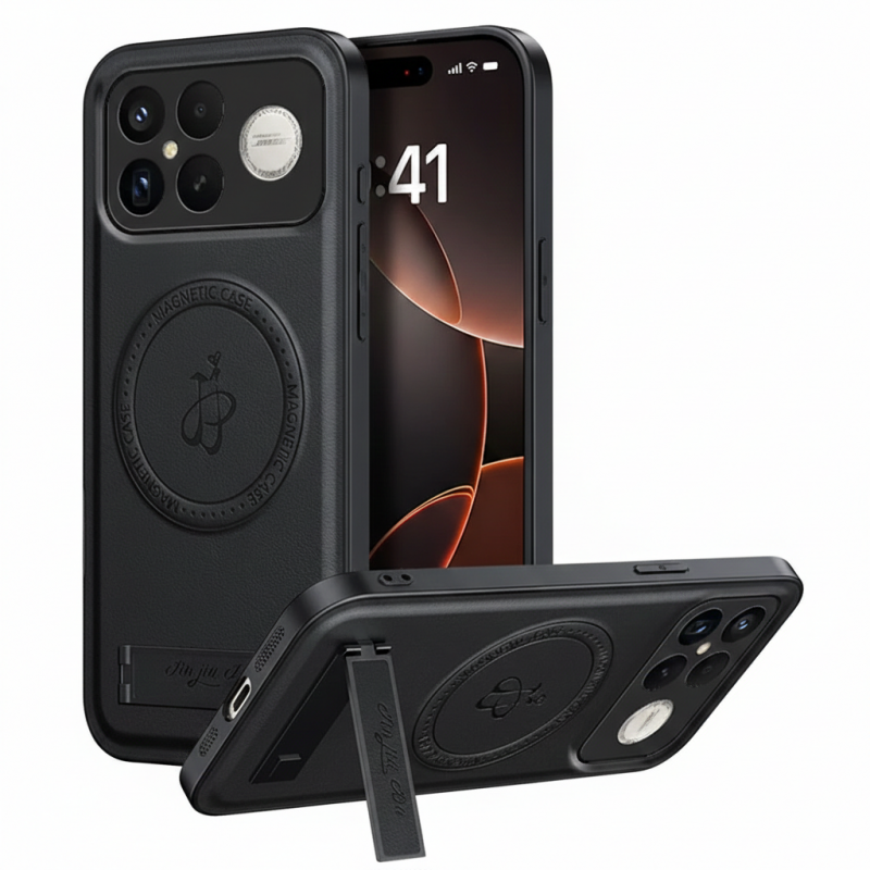 Θήκη Luxury Hybrid Leather Magnetic Stand Cover Xiaomi Poco F8 Ultra Black