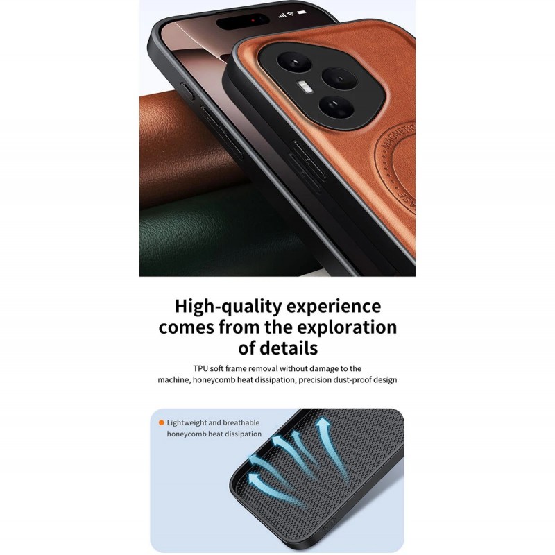 Θήκη Luxury Hybrid Leather Magnetic Stand Cover Xiaomi Redmi Note 15 Pro+ Plus Brown