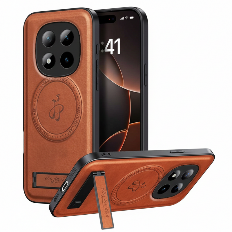 Θήκη Luxury Hybrid Leather Magnetic Stand Cover Xiaomi Redmi Note 15 Pro+ Plus Brown