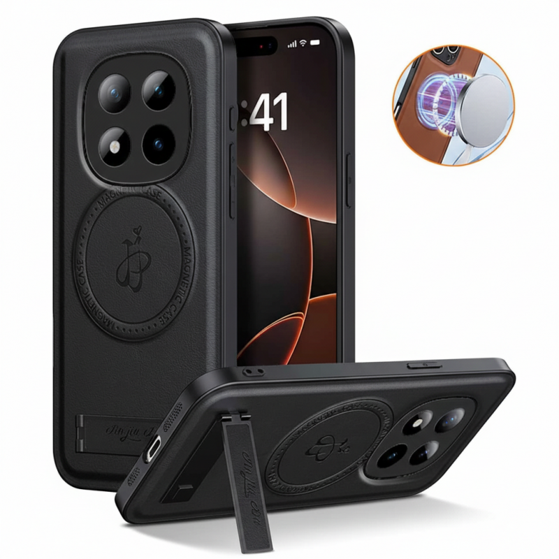 Θήκη Luxury Hybrid Leather Magnetic Stand Cover Xiaomi Redmi Note 15 Pro 5G Black