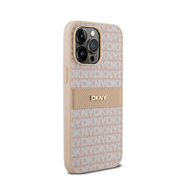 Θήκη DKNY PU Leather Repeat Pattern Tonal Stripe Cover for iPhone 14 Pro Max (6.7") Pink