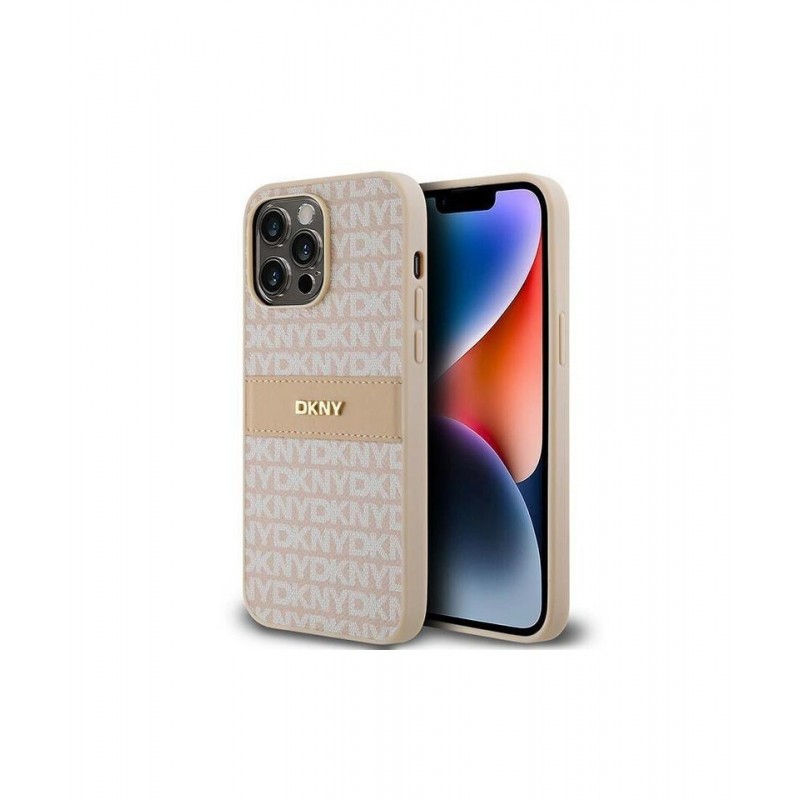 Θήκη DKNY PU Leather Repeat Pattern Tonal Stripe Cover for iPhone 14 Pro Max (6.7") Pink