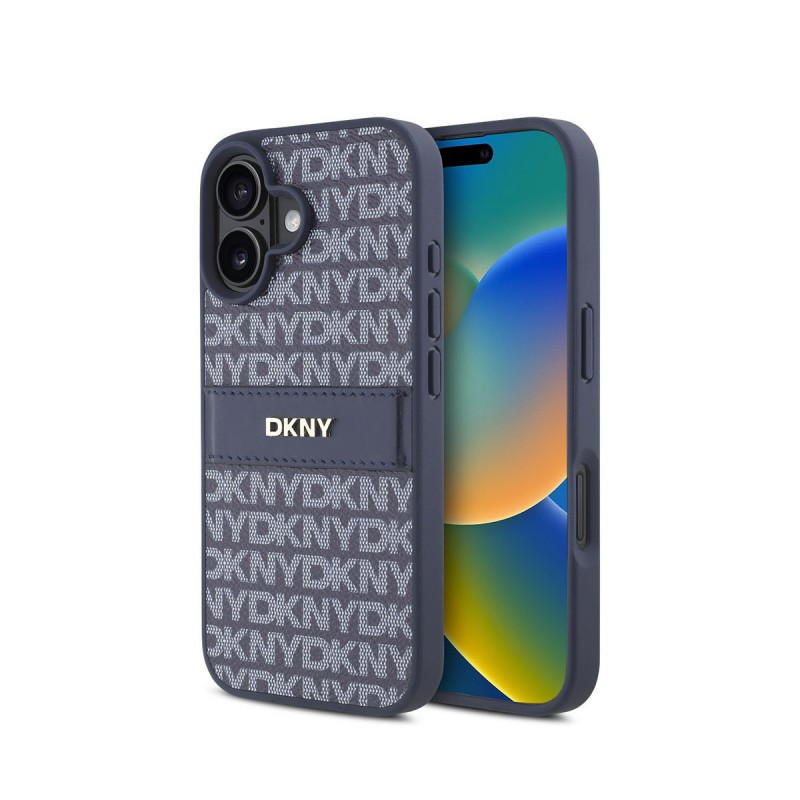 Θήκη DKNY PU Leather Repeat Pattern Tonal Stripe Case Apple iPhone 16 (6.1") Blue