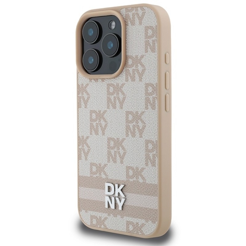 Θήκη DKNY PU Leather Checkered Pattern and Stripe Case for Apple iPhone 16 Pro Max (6.9") Pink