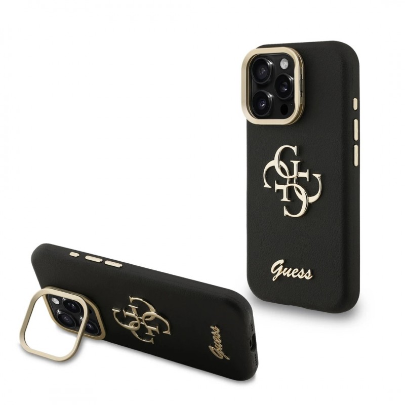 Θήκη Guess PU Grained 4G Logo Stand Camera Frame Cover Apple iPhone 15 Pro Max (6.7") Black