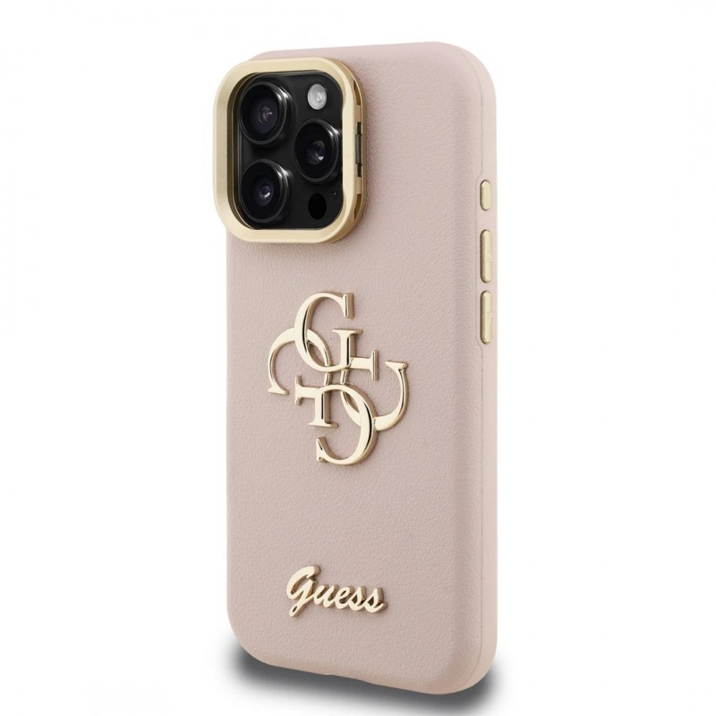 Θήκη Guess PU Grained 4G Logo Stand Camera Frame Cover Apple iPhone 15 Pro Max (6.7") Pink