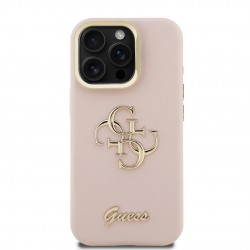 Θήκη Guess PU Grained 4G Logo Stand Camera Frame Cover Apple iPhone 15 Pro Max (6.7") Pink
