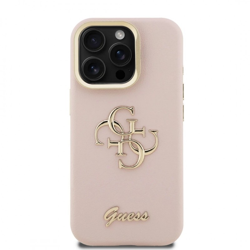 Θήκη Guess PU Grained 4G Logo Stand Camera Frame Cover Apple iPhone 15 Pro Max (6.7") Pink