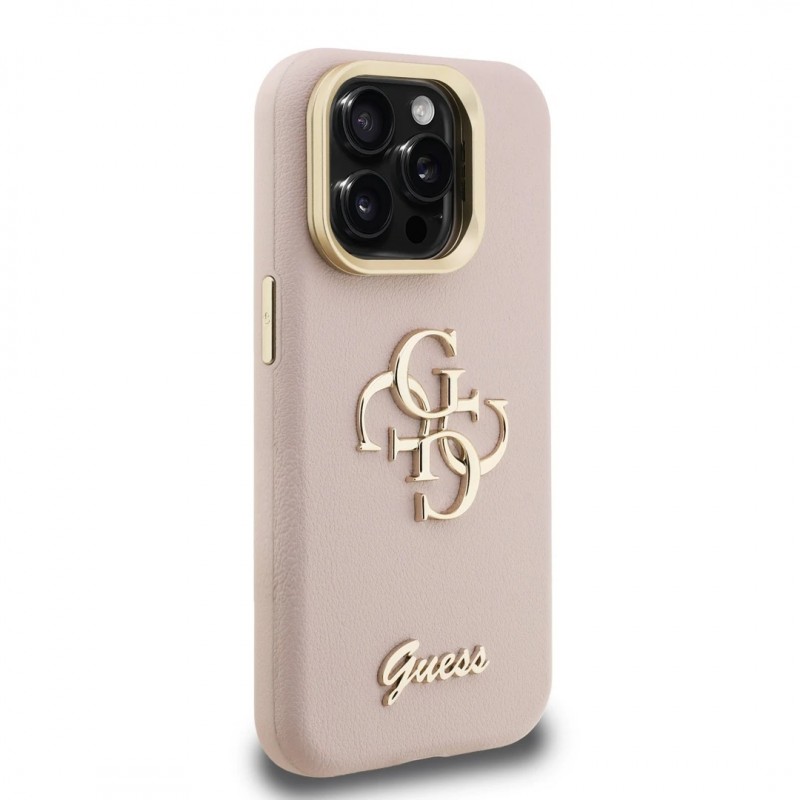 Θήκη Guess PU Grained 4G Logo Stand Camera Frame Cover Apple iPhone 15 Pro Max (6.7") Pink