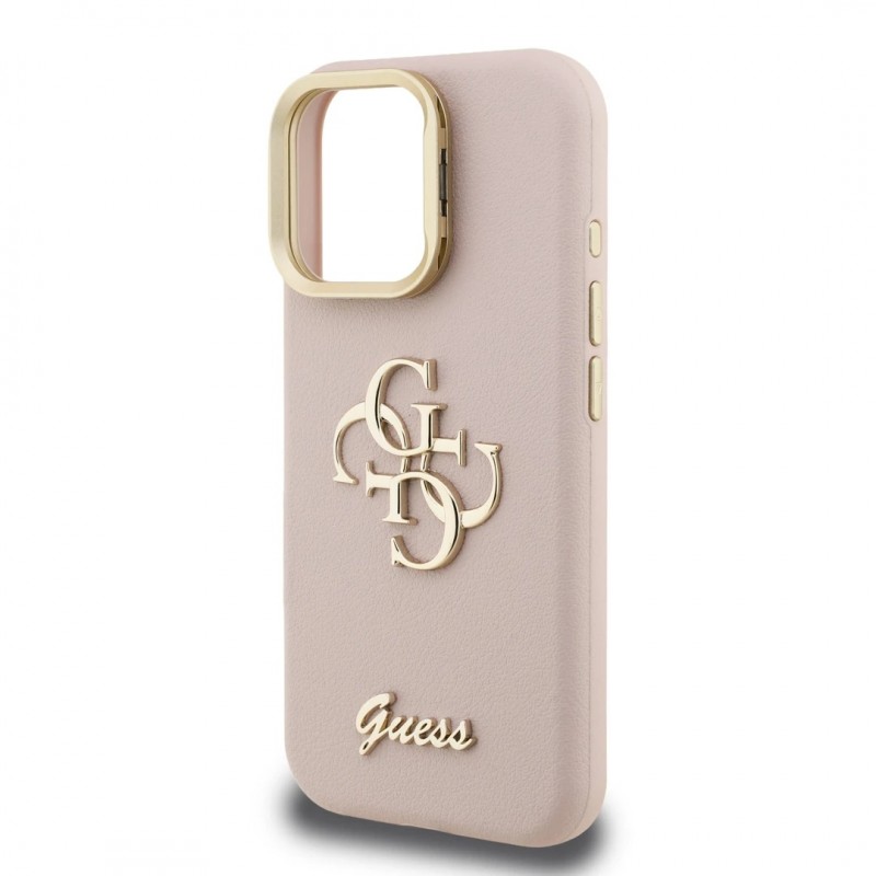 Θήκη Guess PU Grained 4G Logo Stand Camera Frame Cover Apple iPhone 15 Pro Max (6.7") Pink