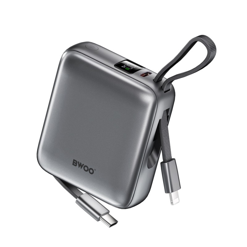 Εξωτερική Μπαταρία BWOO PowerBank P74  with 2 Built-In Cables 1 x USB-C + 1 x Lightning 22.5W 10000 mAh Black
