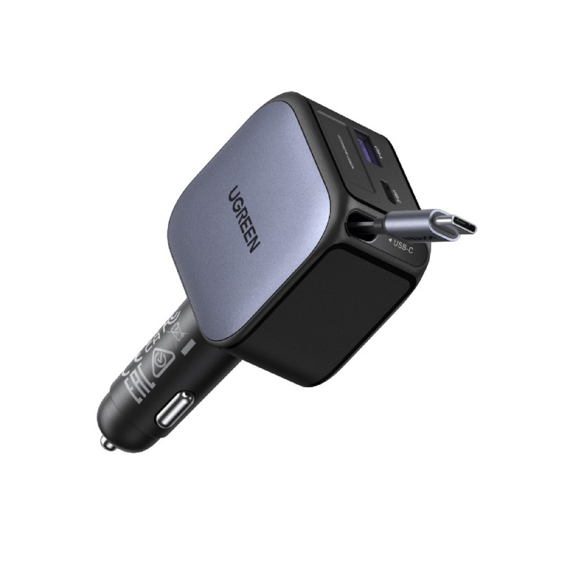 Φορτιστής Αυτοκινήτου UGREEN EC602 60W 1x USB-A 1x USB-C with Retractable Cable USB-C 30W Gray