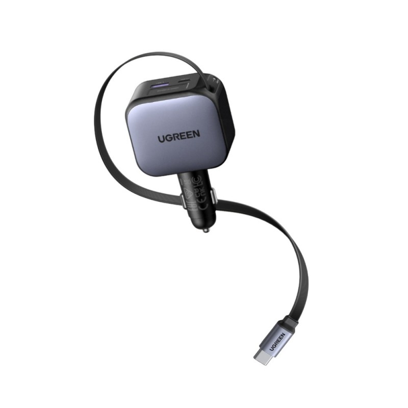 Φορτιστής Αυτοκινήτου UGREEN EC602 60W 1x USB-A 1x USB-C with Retractable Cable USB-C 30W Gray