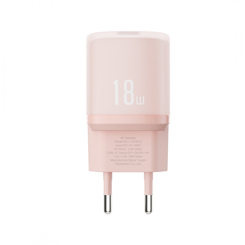 Φορτιστής Ταξιδιού XO L157 1x USB-A 18W PD Fast Charger Pink
