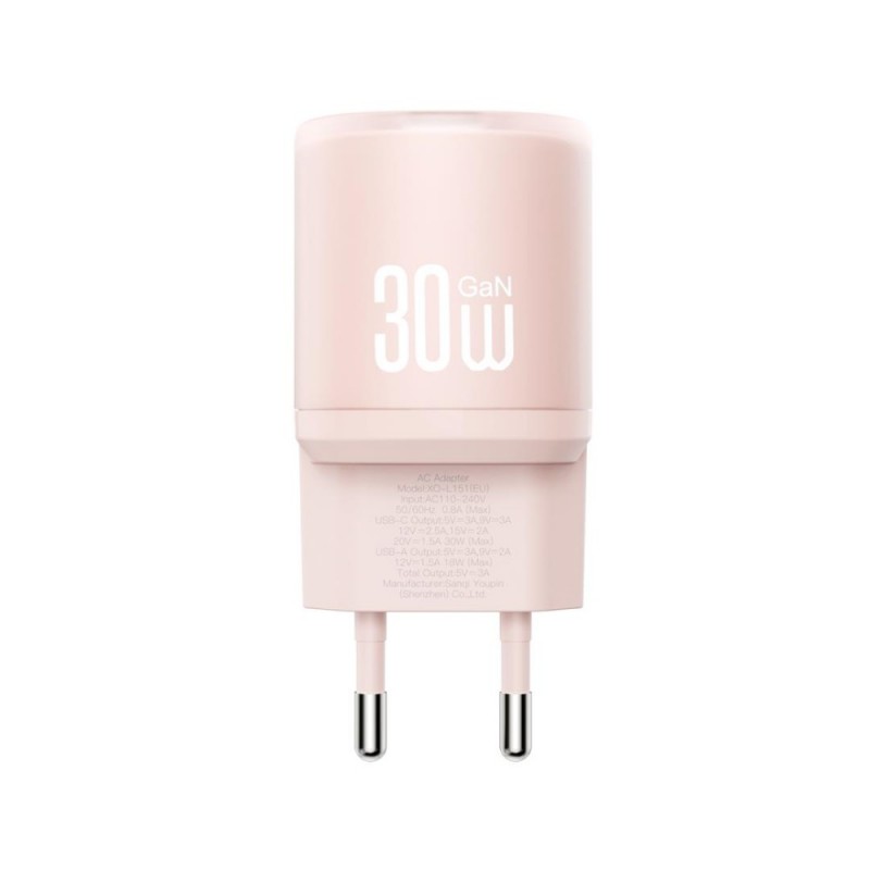 Φορτιστής Ταξιδιού XO L151 1x USB-A & 1xUSB-C 30W PD Fast Charger Pink