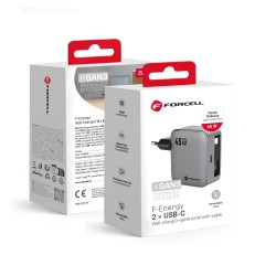 Φορτιστής Ταξιδίου Forcell F-Energy GaN VT-R5 Travel Charger with 1xUSB-C 3A 45W & Retractable Cable USB-C Gray