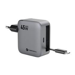 Φορτιστής Ταξιδίου Forcell F-Energy GaN VT-R5 Travel Charger with 1xUSB-C 3A 45W & Retractable Cable USB-C Gray