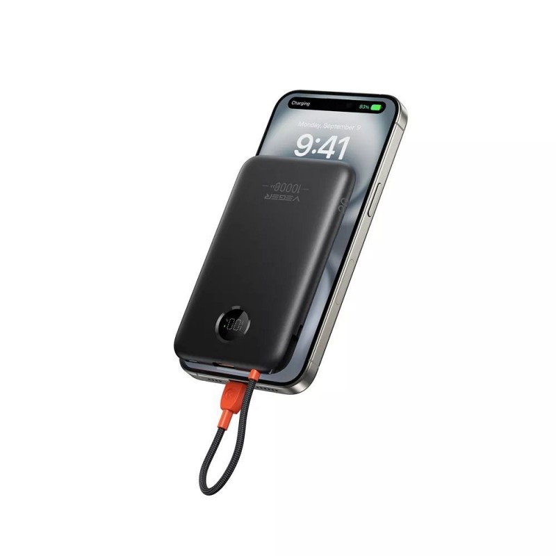 Εξωτερική Μπαταρία Veger K1C W1189 PowerBank with Built-In Cable USB C  2A 10.000mAh 22.5W Black