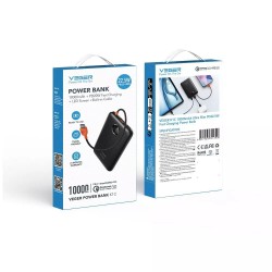 Εξωτερική Μπαταρία Veger K1C W1189 PowerBank with Built-In Cable USB C  2A 10.000mAh 22.5W Black