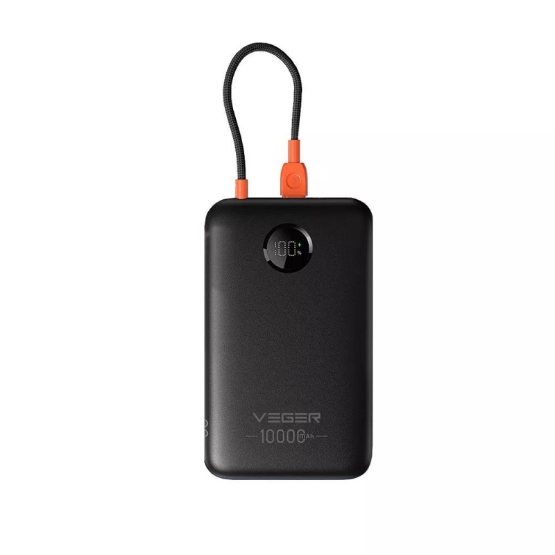 Εξωτερική Μπαταρία Veger K1C W1189 PowerBank with Built-In Cable USB C  2A 10.000mAh 22.5W Black