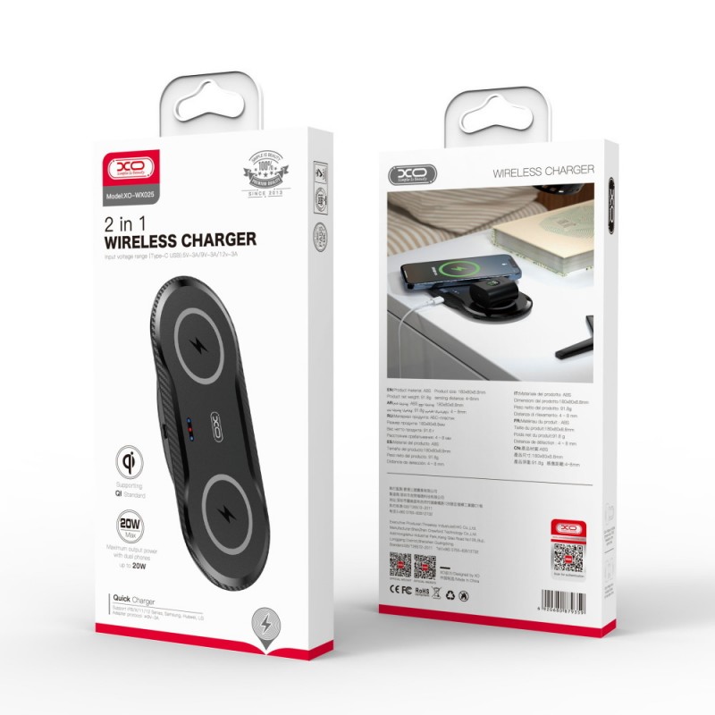 Ασύρματος Φορτιστής XO Wireless Charger 2 in 1 20W WX025 Black