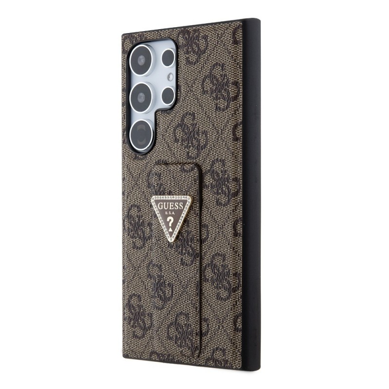 Θήκη Guess PU Grip Stand 4G Strass Triangle Metal Logo Case Samsung Galaxy S24 Ultra 5G S928 Brown