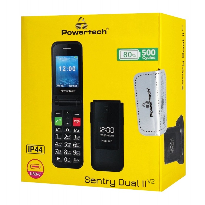 POWERTECH Sentry II V2 PTM-23 Dual Sim, 2 Screen SOS Call Black