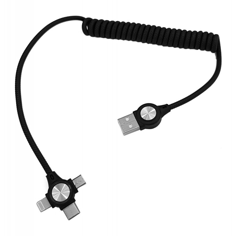 Καλώδιο PowerTech CAB-U114 3in1 USB-A to USB-C- Lightning & Micro USB 12W 1m Black