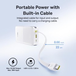 Εξωτερική Μπαταρία Baseus Enerfill FC51 Bipow2 Pro Powerbank 20000mAh USB-A with Retractable Cable USB-C 22.5W White