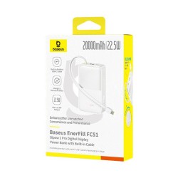 Εξωτερική Μπαταρία Baseus Enerfill FC51 Bipow2 Pro Powerbank 20000mAh USB-A with Retractable Cable USB-C 22.5W White