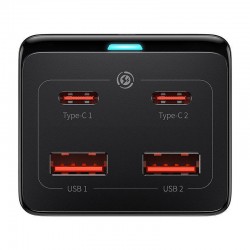 Φορτιστής Ταξιδιού Baseus GaN3 Pro Wall Charger 2xUSB-C & 2xUSB-A with Retractable Cable 100W Black (CCGAN100-1ACE)