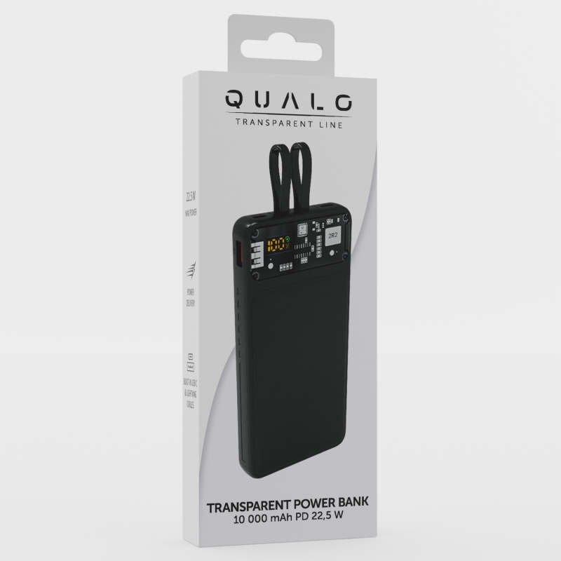 Εξωτερική Μπαταρία QUALO Transparent PowerBank 10000 mAh PD with LED 23W Black