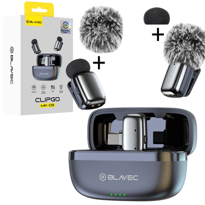 Ασύρματα Μικρόφωνα Blavec Lavalier Microphones x 2 MK-03 ClipGo USB-C (LMMK03-S) Silver
